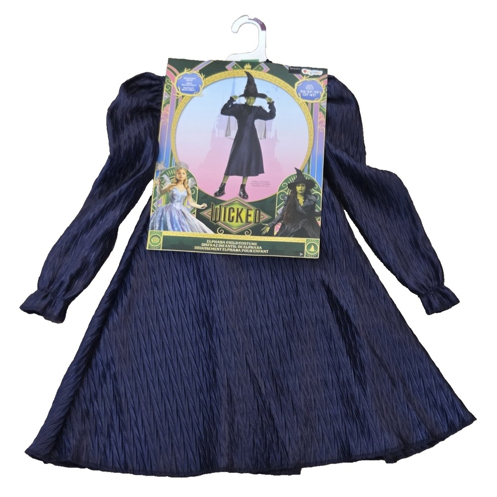 Wicked Elphaba Child Costume Girls Size 3T-4T Navy Dress Cape No Hat Disguise
